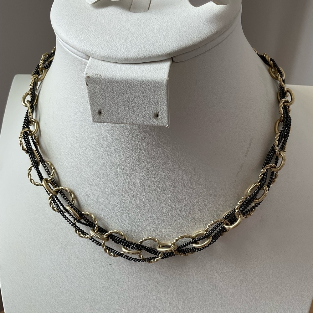 Lia Sophia mixed metal necklace/ intertwined black seed beads & gold ton…
